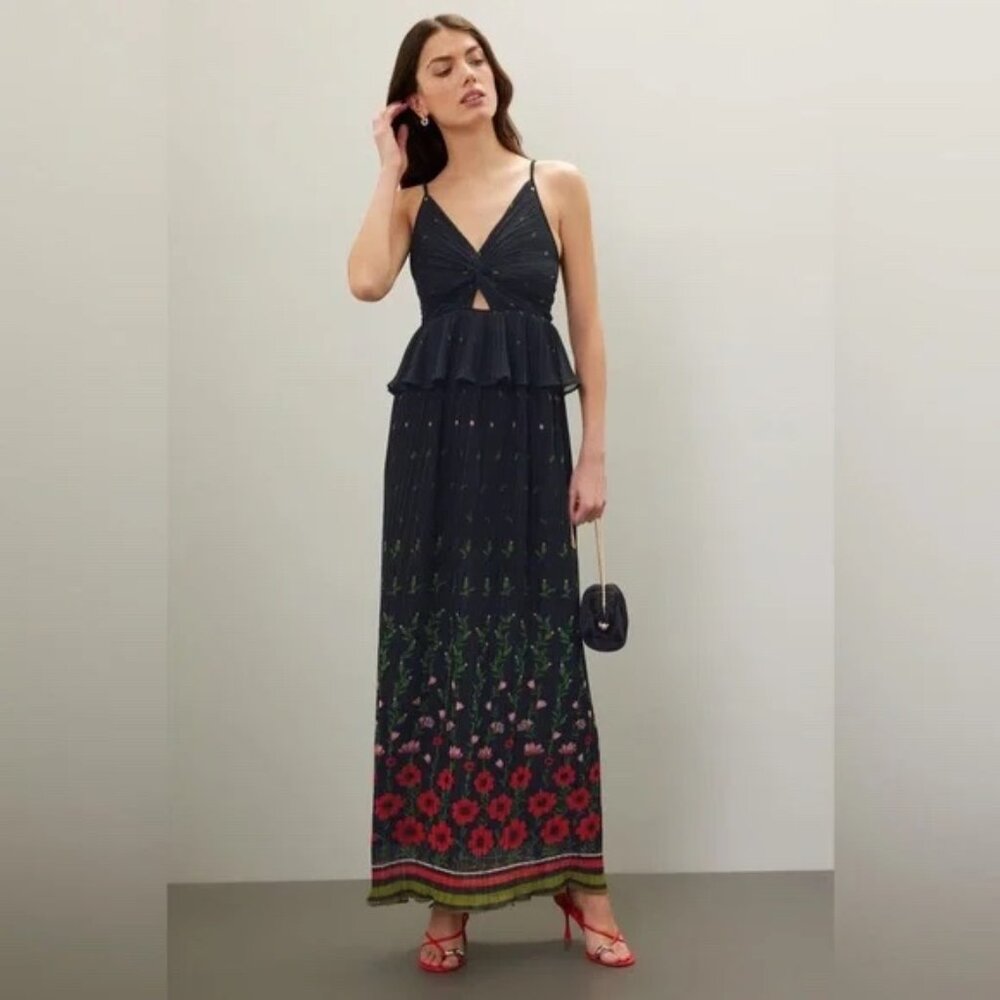 Sabina Musayev Selina in‎ Black Floral Spaghetti Strap  Dress XL